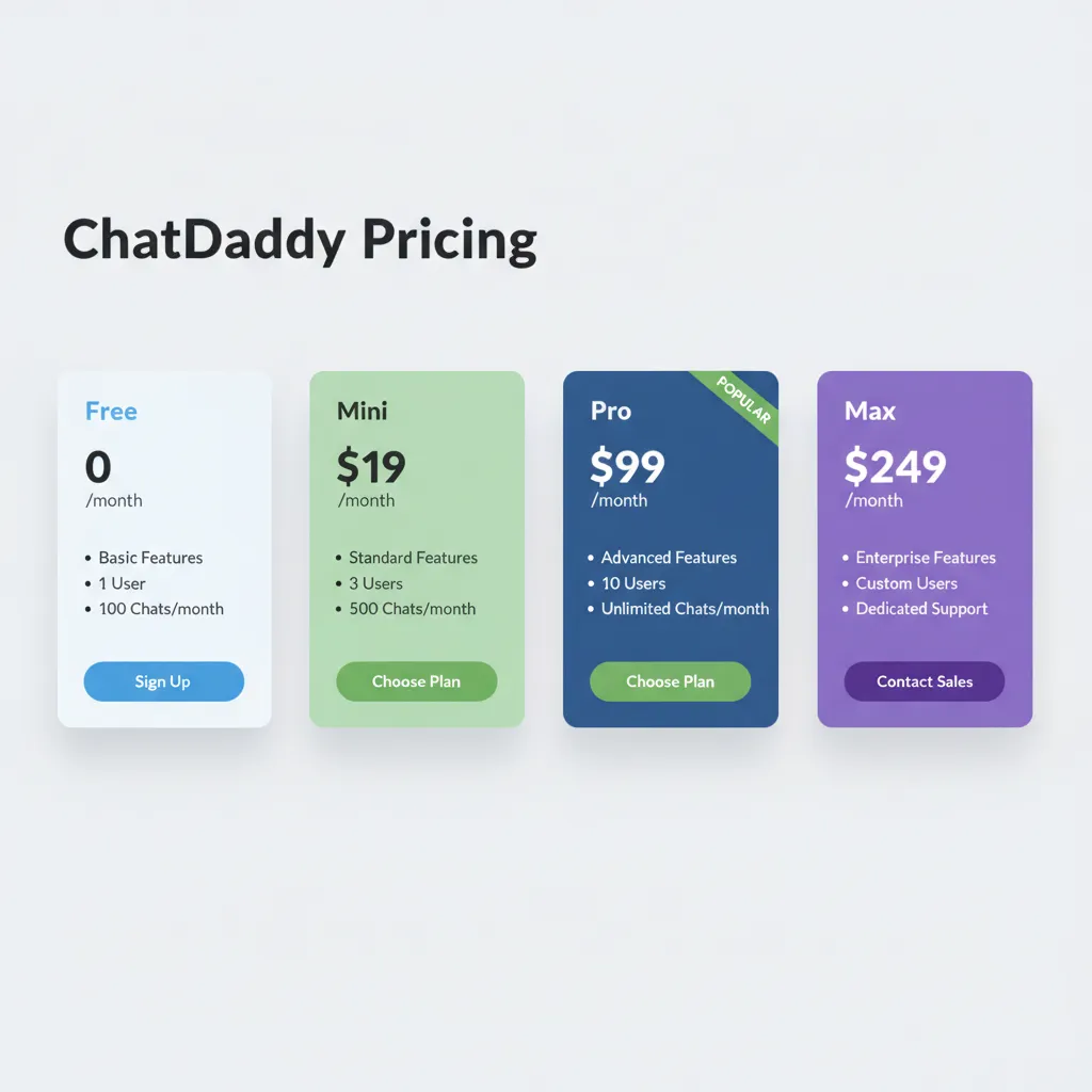 ChatDaddy pricing plans comparison showing Free, Basic, Pro, and Max tiers with features