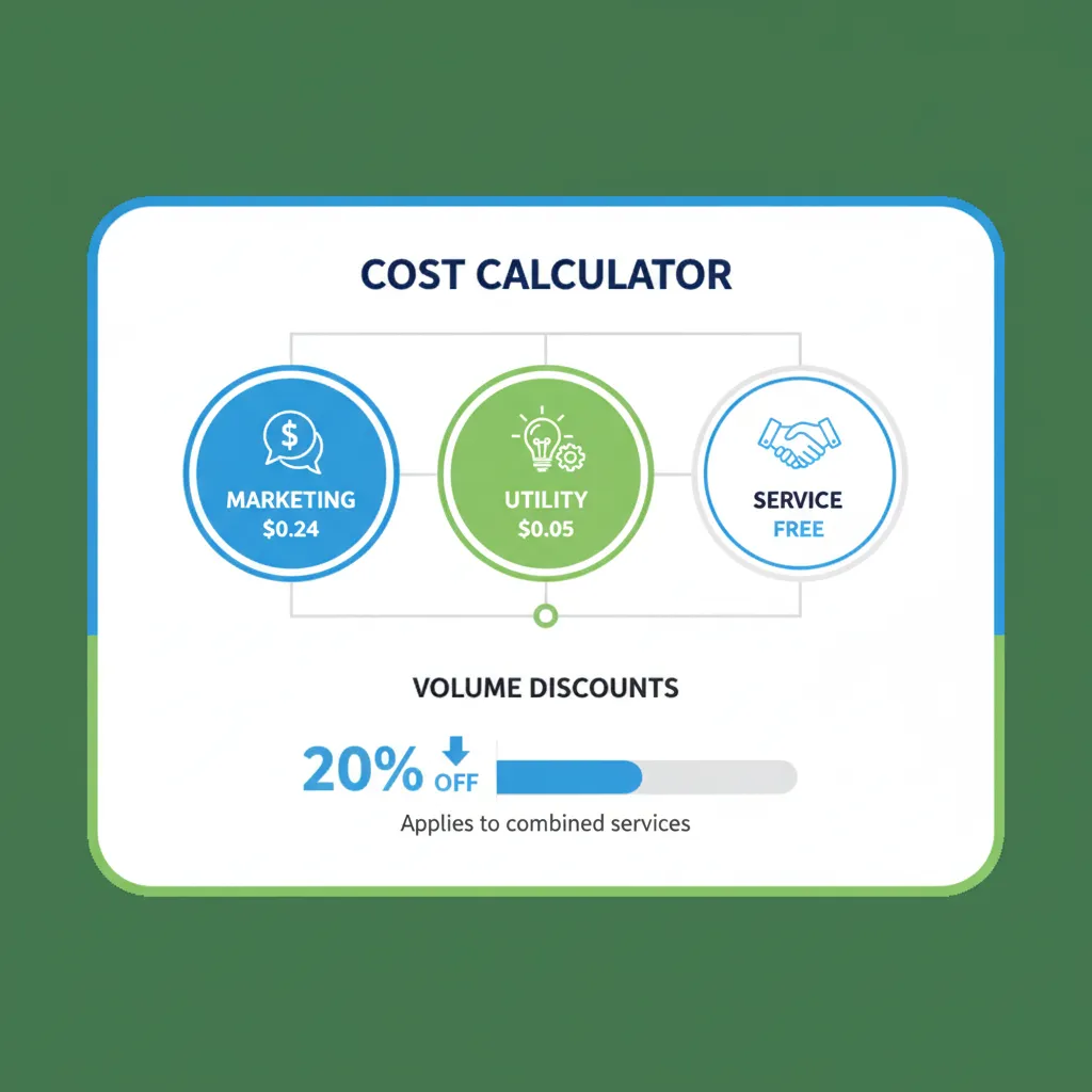 Infographic showing how to calculate monthly WhatsApp API costs with formula breakdown