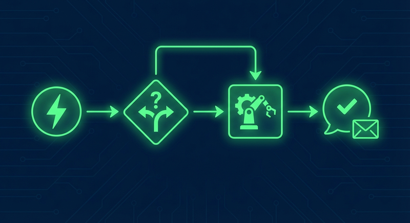 WhatsApp automation workflow builder showing chatbot flow diagram