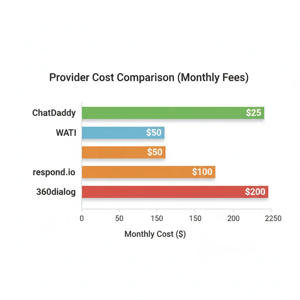 WhatsApp Business API cost comparison chart showing total monthly costs for small, mid-size, and enterprise businesses across different ISV platforms