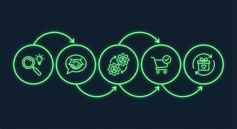 WhatsApp CRM customer journey map from first contact to loyal customer