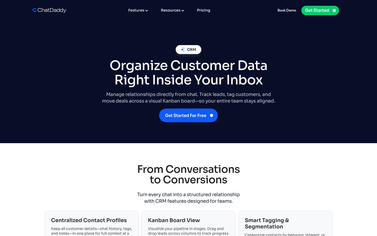 ChatDaddy CRM — shared team inbox for WhatsApp with contact management, conversation routing, and pipeline tracking