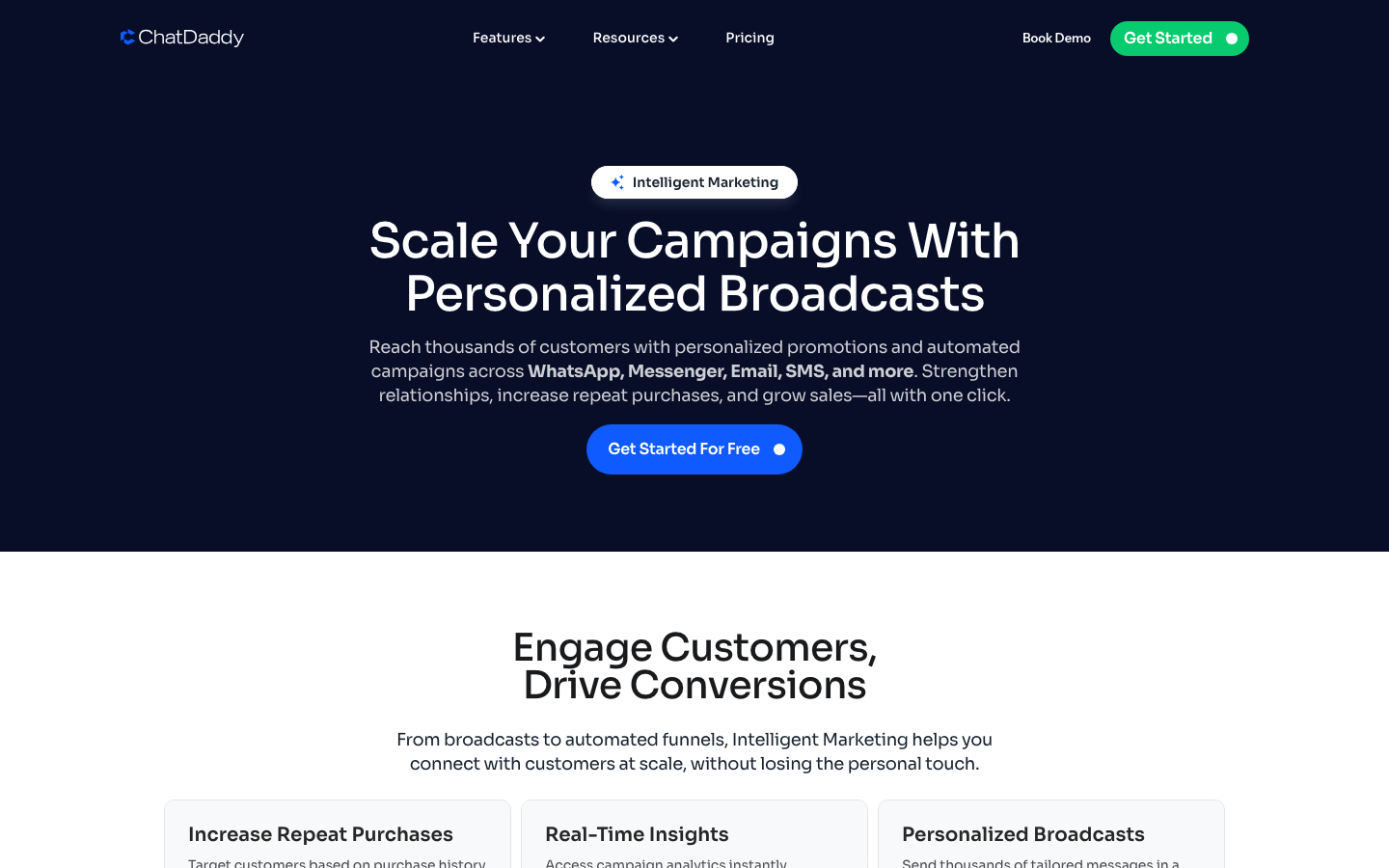 ChatDaddy WhatsApp marketing features — click-to-WhatsApp ads integration and campaign management