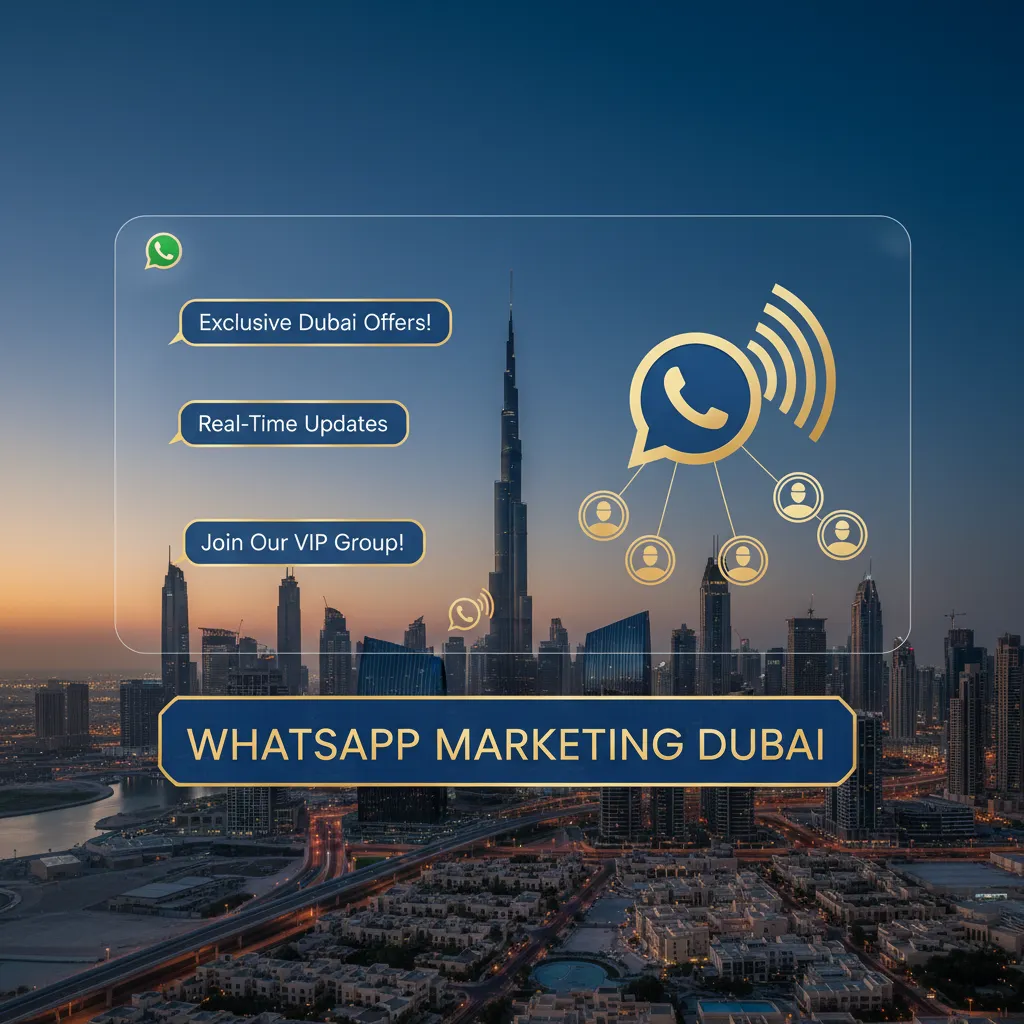 WhatsApp marketing in Dubai showing UAE skyline with WhatsApp Business interface and Arabic-English messaging — hero image by ChatDaddy