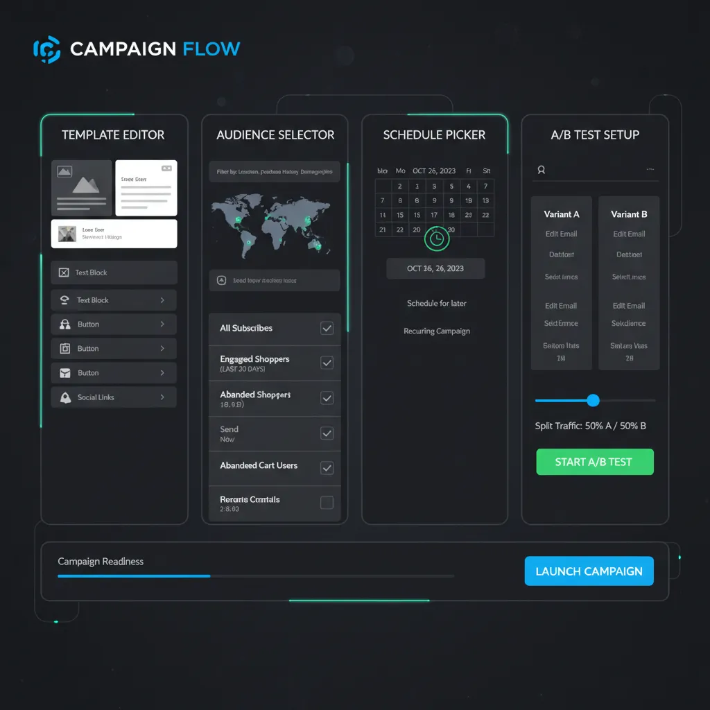 ChatDaddy campaign builder interface showing message template creation, audience targeting, and scheduling options for WhatsApp marketing