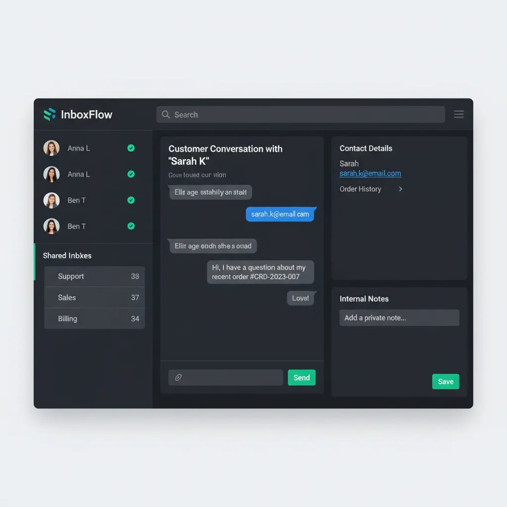 ChatDaddy shared inbox user interface showing multiple agent conversations, assignment panel, and contact details sidebar