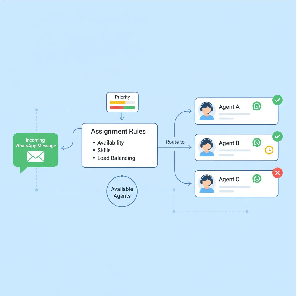 ChatDaddy team assignment settings showing round-robin, skill-based, and manual assignment options for WhatsApp conversations